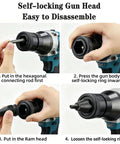 Self-locking gun head assembly instructions for Portable Cordless Electric Rivet Nut Gun Featuring Fully Automatic One Trigger Mandrel Kick For M3 To M12 Fasteners Delivers Tight Grip And Zero Drama Shop Assembly.