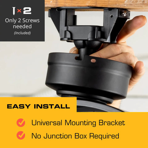 Easy install of Rugged Outdoor 18 Inch Ceiling Mount Fan With Dual Height Mount Options on wooden beam with universal bracket.