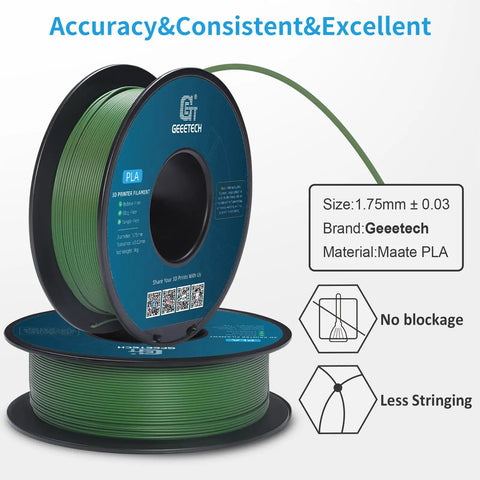 Smooth As Butter Matte PLA Filament 1.75mm Olive Green 1Kg Spool For 3D Printers with precision specifications.