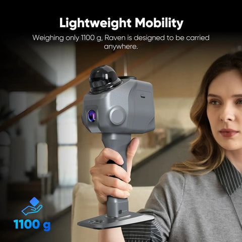Handheld LiDAR Scanner With Embedded 4K Camera For Seamless 3D Scanning And Architectural Drafting Featuring Killer Precision And Zero Hassle Setup For Foremen And Contractors Who Need Rapid Field Results Daily held by a woman, showcasing its lightweight design of 1100g.