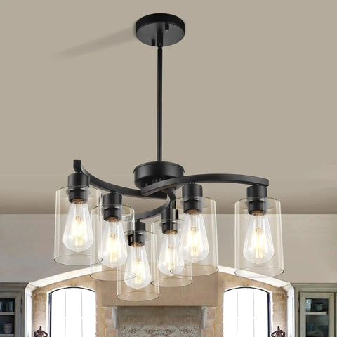 6 Light Modern Chandeliers For Dining Room Black Hanging Light Fixture And Kitchen Pendant Lighting Over Island