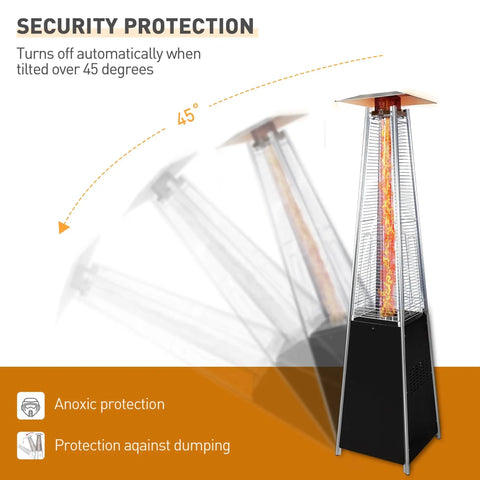 Propane Patio Heater With Wheels 48,000 BTU Outdoor Stainless Steel Gas Heater Delivers 360 Degree Heat, shown with tilt safety feature