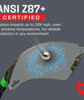 Legit Anti Fog Safety Glasses With Scratch Resistant Coating Serving Boss Level Uv Defense close-up of ANSI Z87 certified lens with impact resistance detail.