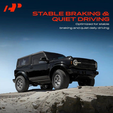 Premium Front Side Disc Brake Hardware Kit For Honda CR-V Civic With Rock Solid Reliability And Smooth Stopping Power To Keep Your Ride Safe And Slick On The Road. black SUV on rocky terrain, stable braking and quiet daily driving