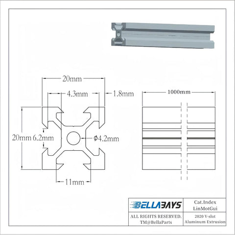 4 Pack 48 Inch V Slot Aluminum Extrusion Profile Heavy Duty Linear Rail Frame Silver Anodized layout with dimensions and details.