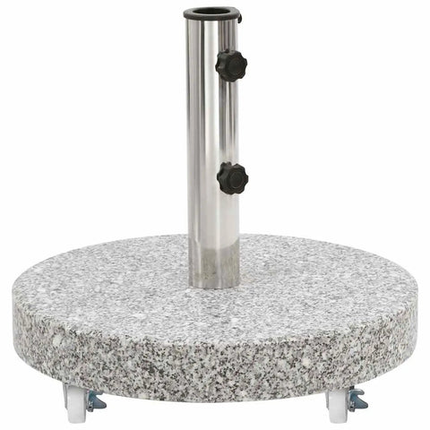 Rock Solid Granite Parasol Base Heavy Duty Umbrella Weight Plate With Smooth Rollers And Secure Locks Grey Stone outdoor stand with 30 kg base.