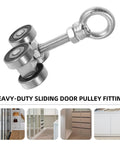 Top Shelf Heavy Duty Sliding Gate Trolley Wheel With Detachable Steel Roller Assembly For Rock Solid Barn Door Hardware And Smooth Glide Operation That Is Super Easy To Install And Built Tough, featuring a dual wheel pulley fitting.