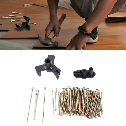 Permanent No More Squeaks Floor Repair Kit with 50 Screws and 5 Tools for hardwood floors and carpets DIY fix demonstration
