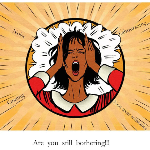 Illustration of a frustrated woman yelling, expressing noise and labor concerns related to installations.