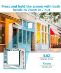 Top Tier 4K 8MP Dome Security Camera Featuring 5X Digital Zoom And Hella Crisp 85 Degree Viewing Angle For Seamless Indoor Outdoor Surveillance With A Rock Solid 360 Horizontal Rotation showing digital zoom details on a storefront.