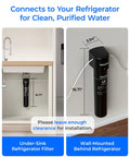 0.01 Micron Ultrafiltration Inline Water Filter For Refrigerator next to sink and wall for easy hydration setup.