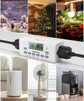 Dual Digital Timer Outlets Keep Your Daily Routine Smooth With A 7 Day Programmable Schedule Easy Manual Switches And Plug And Play Setup That Just Works Like A Dream, showcasing multiple devices including a fan, humidifier, and grow lights.