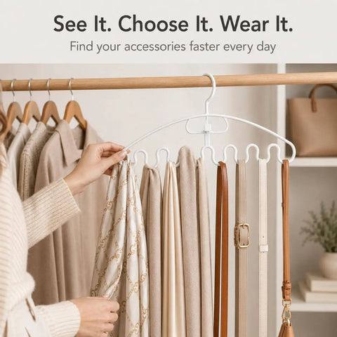 Wave Design Accessory Hangers Closet Storage Rack smooths out your daily clutter and keeps scarves belts and ties neat.
