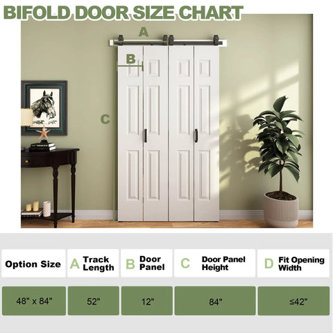 Bifold Door Size Chart with dimensions for 48 By 84 Inch Bifold Barn Door With Complete Hardware Set Primed Hollow Core.