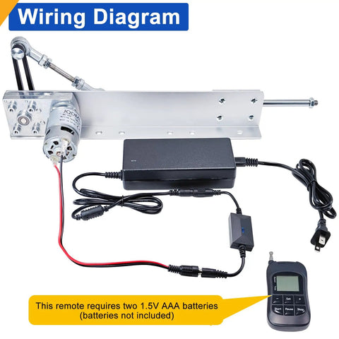 Wiring diagram for Slick 24 Volt DC Reciprocating Linear Actuator With Remote Speed Controller, showing connections and remote control notes.
