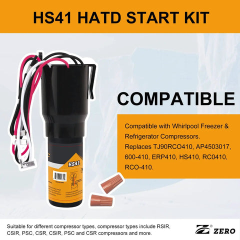 Kickstart Your Fridge With This Heavy Duty 3-In-1 Hard Start Kit To Banish Humming Extend Compressor Life Boost Cooling Save Bucks Quick Swap For Most 1/4-1/3 Hp Units 110 Volt 125 Vac Ul Certified Straightforward Repair Solution, showing HS41 hard start kit with wiring.