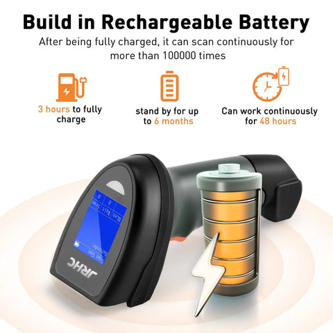 2D Wireless Barcode Scanner With 1.8 Inch Display, Rechargeable Handheld Reader, Plug And Play, Built In Base With 2.4G Dongle