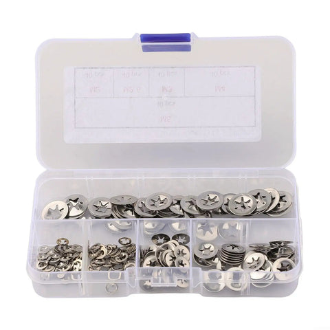 Lock Washer Kit For Gearheads With 200pc Internal Tooth Star Shaped Washers Set In 304 Stainless Steel in compartment box