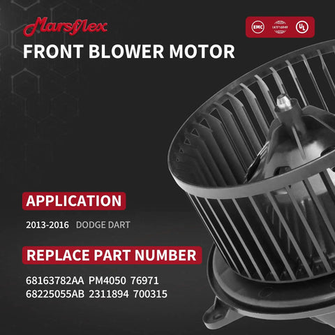 Heavy Duty Front Blower Motor For 2013 To 2016 Dodge Dart Tough Built HVAC Heating Fan Replacement Unit with clear design.
