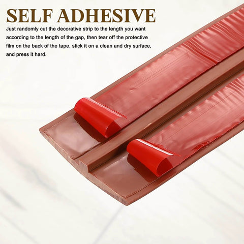 Close-up of Walnut T-Molding Transition Strip showing self-adhesive backing, 9.84 ft x 1.97" PVC floor divider strip