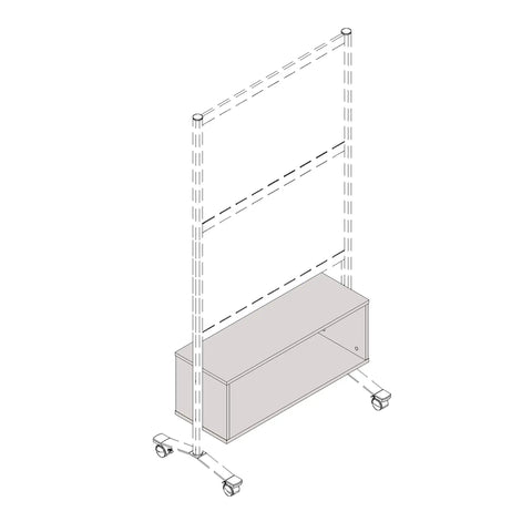 Hella Durable Panel System Open Storage Cabinet With Smooth Modular Dividers And Classic Walnut Finish For Legit Workspace Organization And Fresh Office Display Setup, showing the cabinet with wheels and modular panel design.