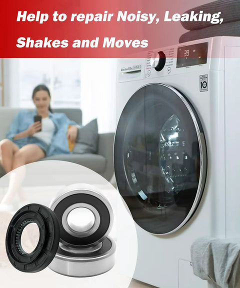 Heavy Duty Washer Tub Bearing And Seal Kit Replaces MDS62058301 For Lg Kenmore Models including two bearings and a gasket for repairs.