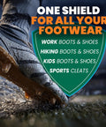 Waterproof Shoe Protector Spray For Leather Suede And Nubuck Non Aerosol 6oz Shield repelling water on athletic shoe in puddle