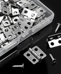 Hella Durable Mini Cabinet Hinges Offer A Crisp Silvery White Finish That Takes Daily Bashing Without Giving Out Includes Thirty Compact Units Ready For Any Quick Household Fix, 30 pack of silver iron hinges with screws.