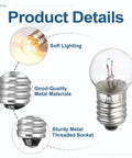 Twelve Piece Pack E10 Miniature Screw Base Light Bulbs 4.8 Volt 2.4 Watt Warm Yellow Glow with soft light and sturdy metal base.