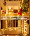Two Pack 80 Foot 200 LED Solar String Lights Outdoor Waterproof with Eight Modes Auto On Off on mantle and porch