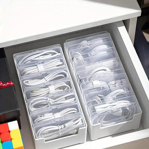 2 Pack Cable Organizer Box With 7 Clear Compartments For Desk Chargers And Wire Management See Through Desktop Box For Home Office Organization White Finish