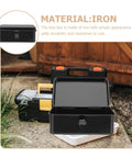 Small Iron Toolbox Featuring A Snug Metal Clasp For Portable Hand Carry Home Projects And Road Trip Trunk Organization, open view.
