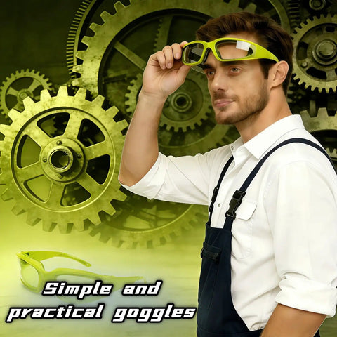 Man holding Tear Free Onion Goggles For Kitchen Cooking And Pepper Chopping With Anti Fog Lenses And Ultra Light Frame For Zero Cry Time Kitchen Work And Crystal Clear Vision Protection Gear Green