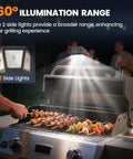 Grill Light For Blackstone Griddle And Weber Grill illuminating a barbecue with 160-degree beam and two side lights.