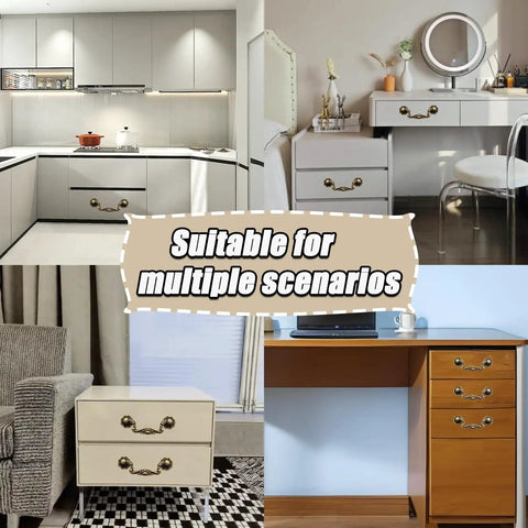 Heavy Duty Zinc Alloy 8 Pack 3 Inch Antique Brass Cabinet Handles For Kitchen Drawers Vintage Bar Pulls in various settings.