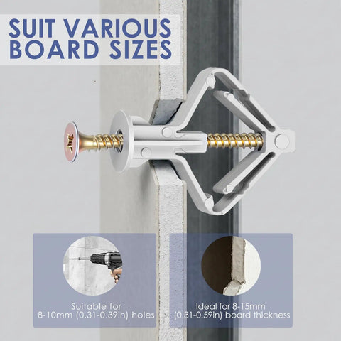 Heavy Duty Drywall Anchor Kit With 30 Self Tapping Screws For Hollow Walls Butterfly Expansion Fasteners in gypsum board