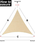 Diagram showing measurements of Triangle Shade Sail Canopy for Outdoor Patio Garden, 5 x 5 x 5 Feet, 185 GSM Fabric.