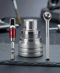Boss-Grade Non-Slip Socket Wrench Set With Knurled Grip and 22Mm Ratchet showing a silver wrench and interchangeable head on slate surface.