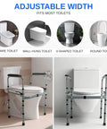 Heavy Duty Foldable Toilet Safety Rails For Seniors With Adjustable Height Bars securely fitted on a round toilet for steady support.