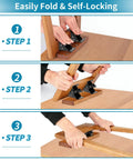 Heavy Duty Folding Brackets 4 Pack With Self Locking Hinges And Stainless Steel Screws For Table Legs Bed Frames And Shop Tables Space Saving Black Hardware Zero Sweat Setup in use demonstrating folding steps.