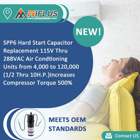SPP6 Hard Start Kit For Air Conditioner with specifications on increasing compressor torque, ideal for HVAC systems up to 10 horsepower.