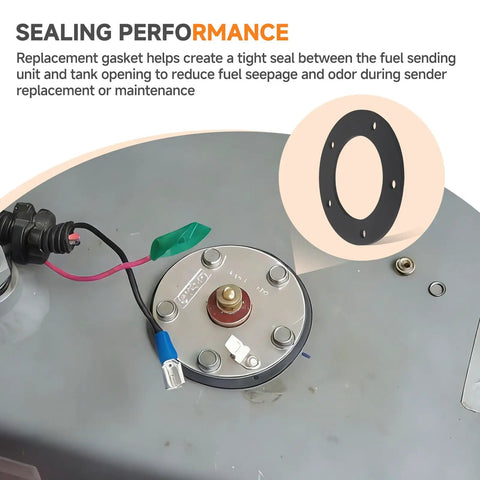 Top Shelf Nbr Fuel Sending Unit Gasket Kit With Five Heavy Duty Stainless M5 Screws For A Perfectly Snug Tank Seal and Completely Drip Free Road Ready Operation on fuel tank.