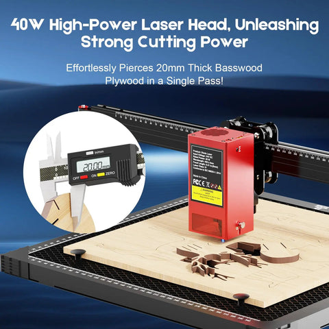 Badass Precision Laser Engraver And Cutter With Huge 450X410 Millimeter Workspace cutting through 20mm basswood plywood.