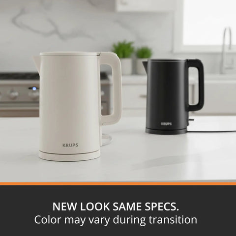 White and black 1.5L Cordless Electric Kettle With Cool Touch Exterior And Stainless Steel Interior Boils One Cup In 80 Seconds