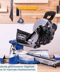 Heavy Duty Workhorse Circular Saw Featuring Knockout 2000 Watt Power Output And Slick Smooth Cutting Action For Toughest Job Site Rip And Crosscut Tasks on workbench with blade guard.