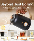 Heavy Duty 1.7L Electric Kettle With Thermometer, 1200W Fast Boil, 304 Stainless Steel, Auto Shut Off, pouring water into cup