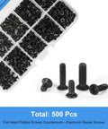 Heavy Duty M2 And M3 Laptop Screws Kit With 500 Piece Assortment For Notebook Pc Ssd Upgrade Featuring Top Tier Flat Head Phillips Countersunk Fasteners, showing assorted screws.
