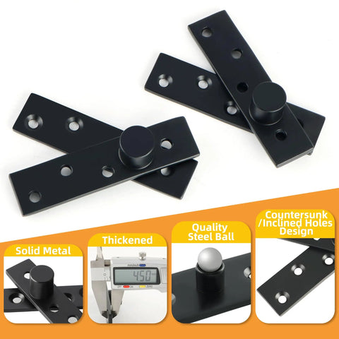 Heavy Duty 4 Inch Hidden Door Hinges Built Like A Tank With Smooth 360 Degree Pivot Rotation For Secret Bookcase Entries and Black Stainless Steel Closet Swings Zero Drama Setup 2 Pack, showcasing matte black finish and steel ball design.