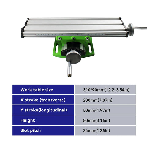 Shop Grade Multifunction Milling Work Table With Cross Travel For Bench Drills Aluminum Dovetail Slide And Precision X Y Movement 310 By 90 mm 200 By 50 mm 80 mm High Built For Real World Machining with dimensions chart.
