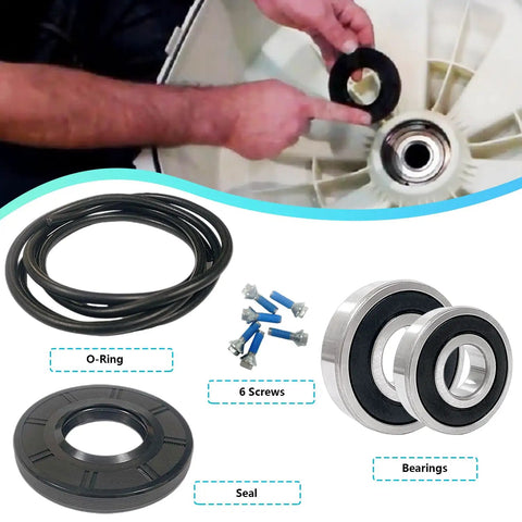 Heavy Duty Washer Tub Seal Bearing Kit For Samsung And Kenmore Front Loaders DC69-00804A with O-ring, screws, seal, and bearings.